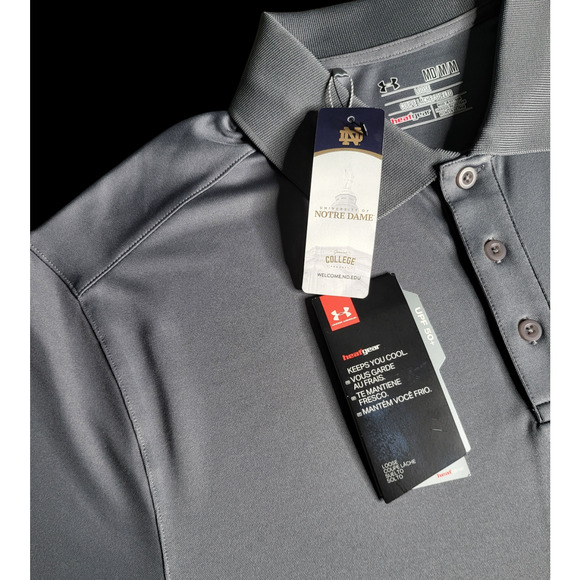 NWT UNDER ARMOUR Notre Dame Fighting Irish Golf Polo Shirt Grey Men’s Size M - Picture 10 of 11